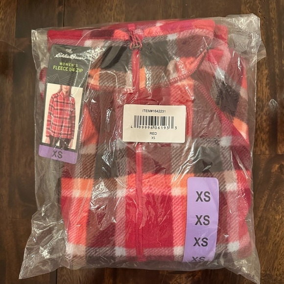 Eddie Bauer Womens Fleece 1/4 Zip Pullover Top Red Plaid XS Extra Small - Picture 3 of 5